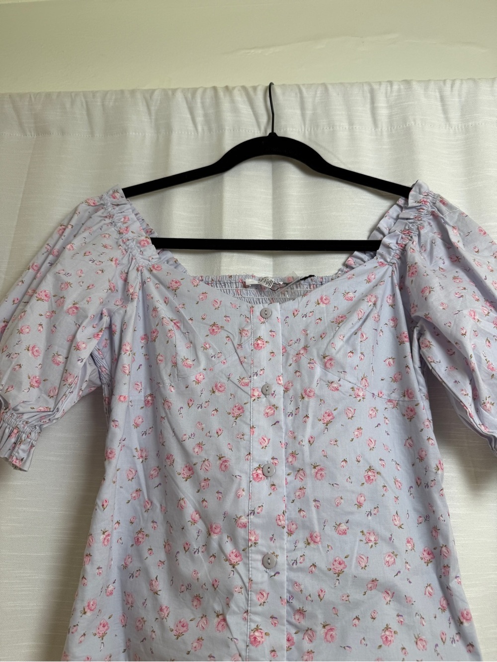 Lucca Los Angeles Blue Pink Floral Puff Sleeve Top Cottagecore | NWT Size XS - Picture 8 of 13